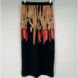 VTG Michaele Vollbracht 100% Silk ALine Skirt XS Black Pink Corn Print Midi 80s